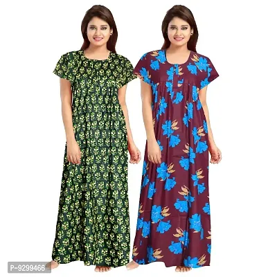 jwf Women's 100% Cotton Printed Regular Maxi Maternity Wear Sleepwear Nightdresses ( Pack of 2 PCs.) Purple-thumb2