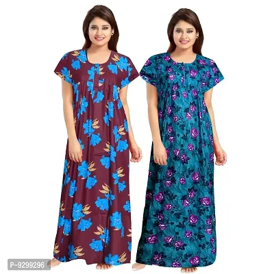 jwf Ladies 100% Cotton Jaipuri Block Prints Nighty and Nightdresses Nighty (Combo Pack of 2 Pcs) Purple-thumb0