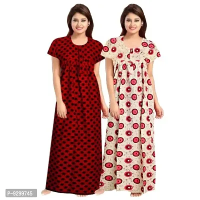 jwf Women's Pure Cotton Printed Attractive Maxi Maternity Wear Comfortable Nightdresses ( Combo Pack of 2 PCs.) Pink-thumb0