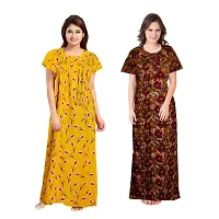 jwf Ladies 100% Cotton Jaipuri Hand Prints Nighty and Nightdresses Nighty (Combo Pack of 2 Pcs) Brown-thumb1