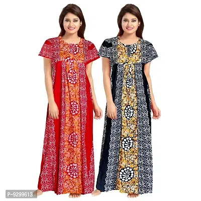 jwf Women's Pure Cotton Printed Maternity Nightdresses (Pack of 2) Red