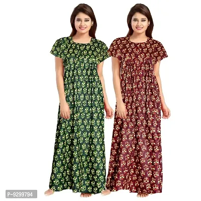 jwf Women's Cotton Printed Night Dress Maxi Gown Nighties Nighty Nightwear Inner  Sleepwear (Combo Pack of 2)-thumb0