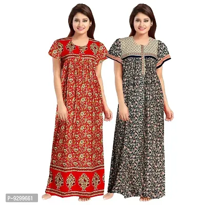 jwf Women's 100% Cotton Block Printed Maxi Maternity Wear Comfort Nightdresses ( Combo Pack of 2 PCs.) Red-thumb3