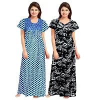 jwf Women's 100% Cotton Printed Maxi Maternity Wear Sleepwear Nightdresses ( Pack of 2 PCs.) Blue-thumb1