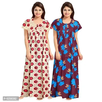 jwf Women's 100% Cotton Printed Regular Maxi Maternity Wear Sleepwear Nighties ( Pack of 2 PCs.) Pink-thumb3