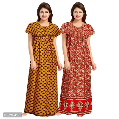 jwf Women's Pure Cotton Printed Attractive Maxi Maternity Wear Comfortable Nightdresses ( Combo Pack of 2 PCs.) Yellow