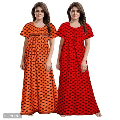 jwf Women's Pure Cotton Printed Attractive Maxi Maternity Wear Comfortable Nightdresses ( Combo Pack of 2 PCs.)-thumb0