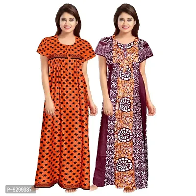 jwf Women's Pure Cotton Printed Regular Maxi Maternity Wear Sleepwear Nightgown ( Pack of 2 PCs.) Maroon-thumb0