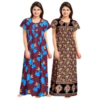 jwf Ladies 100% Cotton Block Prints Nightgown Maxi Nightdress Nighty (Combo Pack of 2 Pcs) Black-thumb1