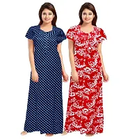 jwf Ladies 100% Cotton Jaipuri Block Prints Nighty and Nightdresses Nighty (Combo Pack of 2 Pcs) Red-thumb1