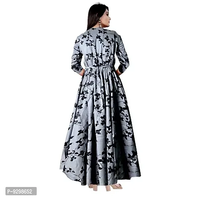 jwf Women Stylish Printed Rayon Fit  Flare Anarkali Maxi Gown Dress with Belt-thumb2