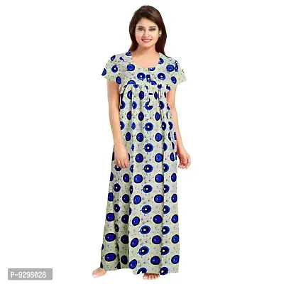 jwf Cotton Women's Nighty/Night Dress/Night Gown - Full Ankle Length Block Print Night Wear Nighty - Free Size (Pack of 2) Blue,Brown-thumb2