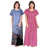 jwf Women's 100% Cotton Block Printed Maternity Wear Full Length Nightdresses Pink-thumb2