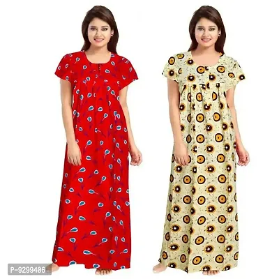 jwf Women's Pure Cotton Block Printed Attractive Maxi Maternity Wear Comfortable Nightdresses ( Combo Pack of 2 PCs.) Yellow-thumb2