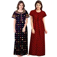 jwf Women's Pure Cotton Printed Regular Maxi Maternity Wear Sleepwear Nightgown ( Pack of 2 PCs.) Blue-thumb2