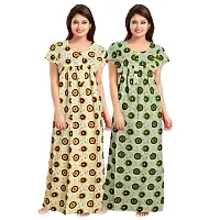 jwf Women's Pure Cotton Block Printed Maternity Wear Full Length Sleepwear Nightdresses Green-thumb1