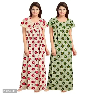 jwf Women's Pure Cotton Block Printed Attractive Maxi Maternity Wear Comfortable Nightdresses ( Combo Pack of 2 PCs.) Green-thumb0