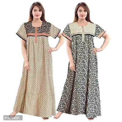 jwf Women's 100% Cotton Printed Maternity Full Length Sleepwear Maxi Nightdresses-thumb0