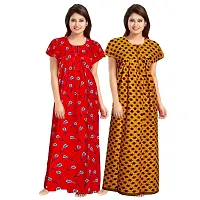 jwf Women's 100% Cotton Printed Maxi Maternity Wear Comfortable Nightdresses ( Combo Pack of 2 PCs.) Yellow-thumb2