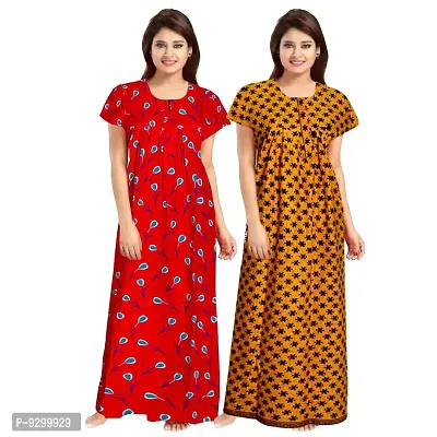 jwf Women's 100% Cotton Printed Maxi Maternity Wear Comfortable Nightdresses ( Combo Pack of 2 PCs.) Yellow-thumb3