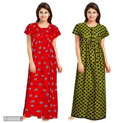 jwf Women's Pure Cotton Printed Maternity Wear Full Length Sleepwear Nightdresses Green-thumb3