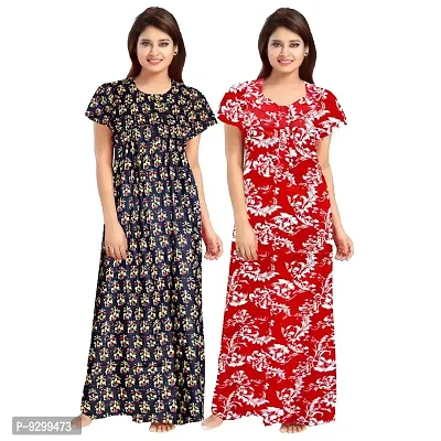 jwf Women's Pure Cotton Printed Regular Maxi Maternity Wear Sleepwear Nightdresses ( Pack of 2 PCs.) Black-thumb3