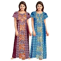 jwf Women's Pure Cotton Printed Nightdresses (Pack of 2) Maroon-thumb1