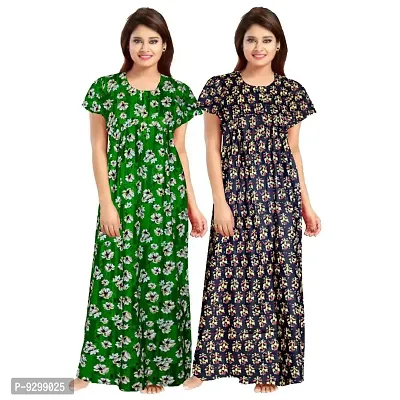 jwf Women's 100% Cotton Printed Regular Maxi Maternity Wear Sleepwear Nightdresses ( Pack of 2 PCs.)