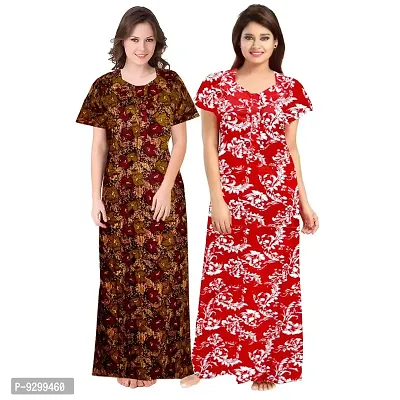 jwf Women's 100% Cotton Block Printed Maternity Wear Full Length Sleepwear Nightdresses Brown