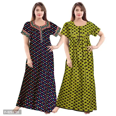 jwf Women's 100% Cotton Printed Maxi Maternity Wear Comfortable Nightdresses ( Combo Pack of 2 PCs.) Green-thumb3