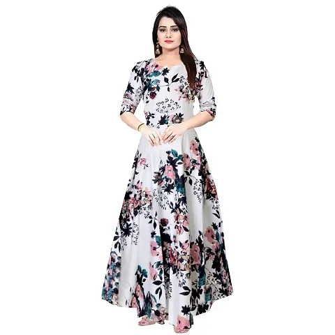 jwf Women Stylish Round Neck Anarkali Long Gown Kurties Dresses (Free Size Upto XXL)