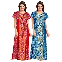 jwf Women's Pure Cotton Printed Maternity Nightdresses (Pack of 2) Red-thumb2