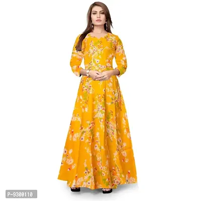 jwf Women's Full Sleeves Fit and Flare Rayon Printed Long Gown (Free Size Upto XXL)