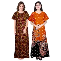 jwf Women's 100% Cotton Block Printed Maternity Wear Full Length Nightdresses Orange-thumb1