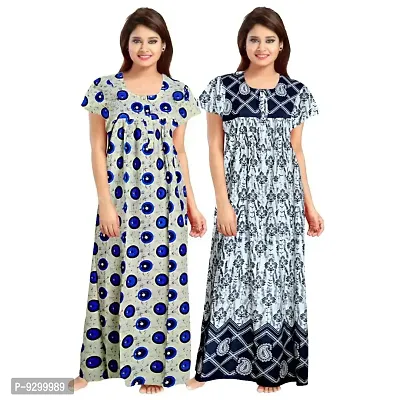 jwf Women's 100% Cotton Printed Regular Maxi Maternity Wear Sleepwear Nightdresses ( Pack of 2 PCs.)-thumb0