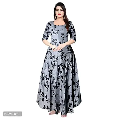 jwf Women Stylish Printed Rayon Fit  Flare Anarkali Maxi Gown Dress with Belt