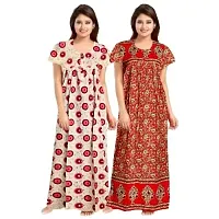 jwf Women's Pure Cotton Printed Maternity Sleepwear Maxi Nightdresses (Pack of 2) Red-thumb1