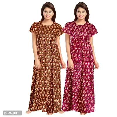 jwf Women's Cotton Printed Night Dress Maxi Gown Nighties Nighty Nightwear Inner  Sleepwear (Combo Pack of 2)