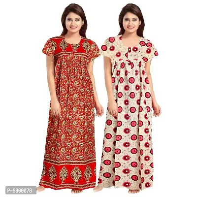 jwf Women's 100% Cotton Printed Regular Maxi Maternity Wear Sleepwear Nightgown ( Pack of 2 PCs.) Pink-thumb3