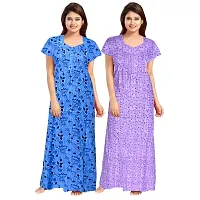 jwf Women's 100% Cotton Printed Regular Maxi Maternity Wear Sleepwear Nightgown ( Pack of 2 PCs.) Purple-thumb1