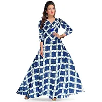 jwf Women's Cotton Jaipuri Half Sleeve Printed A-line Long Dress (Dark Blue, XL)-thumb2