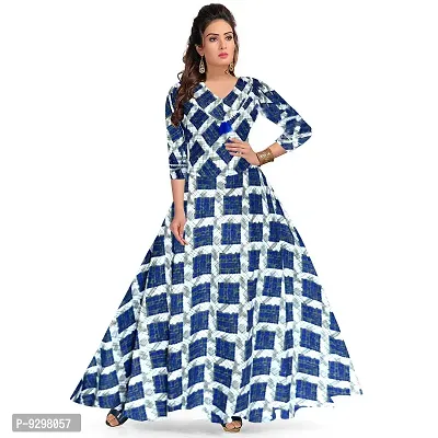 jwf Women's Cotton Jaipuri Half Sleeve Printed A-line Long Dress (Dark Blue, XL)-thumb3