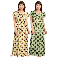 jwf Ladies 100% Cotton Jaipuri Block Prints Nighty and Nightdresses Nighty (Combo Pack of 2 Pcs) Green-thumb2