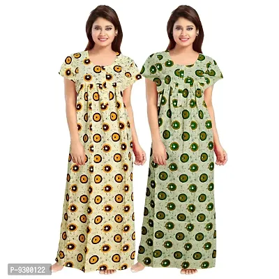 jwf Ladies 100% Cotton Jaipuri Block Prints Nighty and Nightdresses Nighty (Combo Pack of 2 Pcs) Green-thumb3