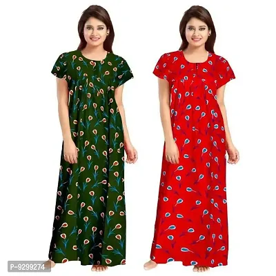 jwf Women's Wear Pure Cotton Printed Nighty Free Size (Combo Pack of 2 Pieces) Red