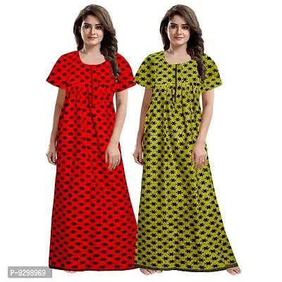 jwf Women's 100% Cotton Printed Attractive Maxi Maternity Wear Comfortable Nightdresses ( Combo Pack of 2 PCs.)-thumb0