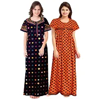 jwf Women's 100% Cotton Printed Maxi Maternity Wear Comfortable Nightdresses ( Combo Pack of 2 PCs.) Blue-thumb2