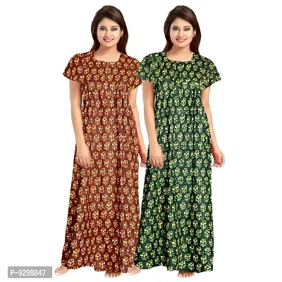 jwf Women's Cotton Printed Maxi Nightwear, Nightdress Free Size, (Pack of 2)