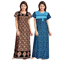 jwf Women's 100% Cotton Block Printed Maxi Maternity Wear Comfort Nightdresses ( Combo Pack of 2 PCs.) Black-thumb1