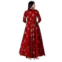 jwf Women Stylish Printed Rayon Fit  Flare Anarkali Maxi Gown Dress with Belt-thumb1